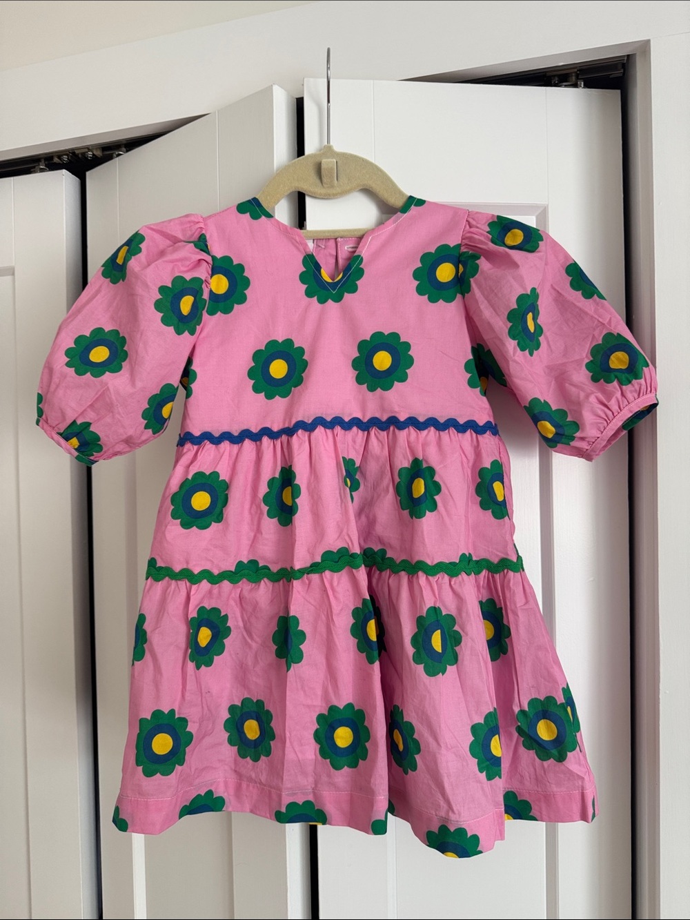 BISBY Girls Pink Floral Puff-Sleeve Dress